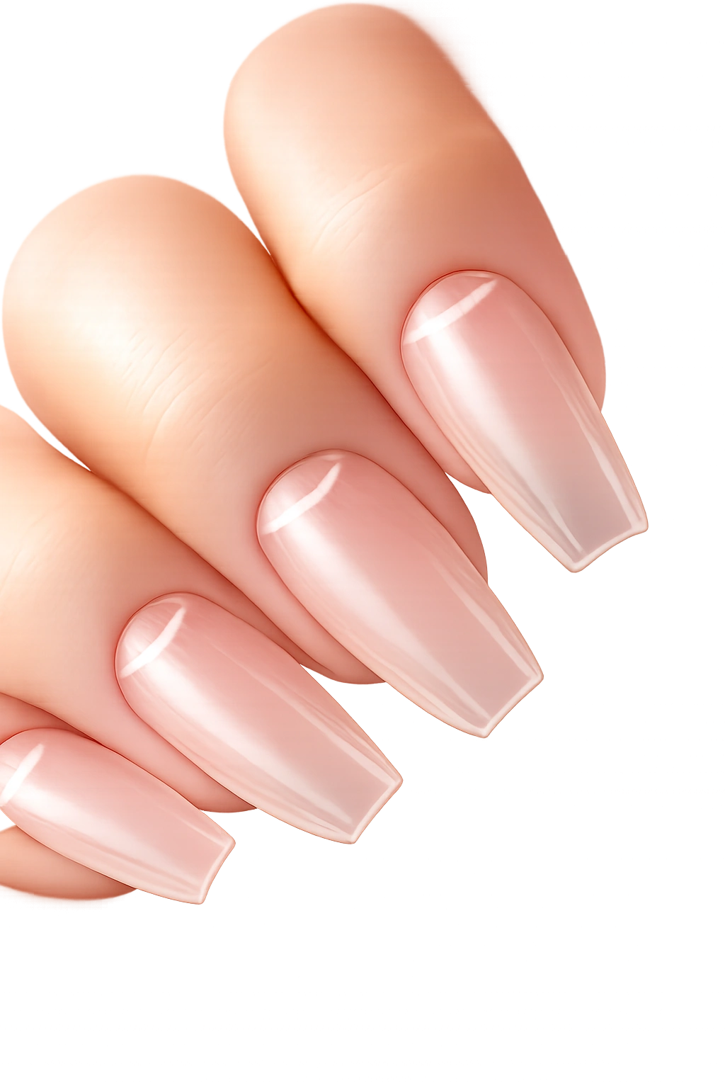 Close-up of negative-space half-moon cuticle detail on a clear ballerina nail.