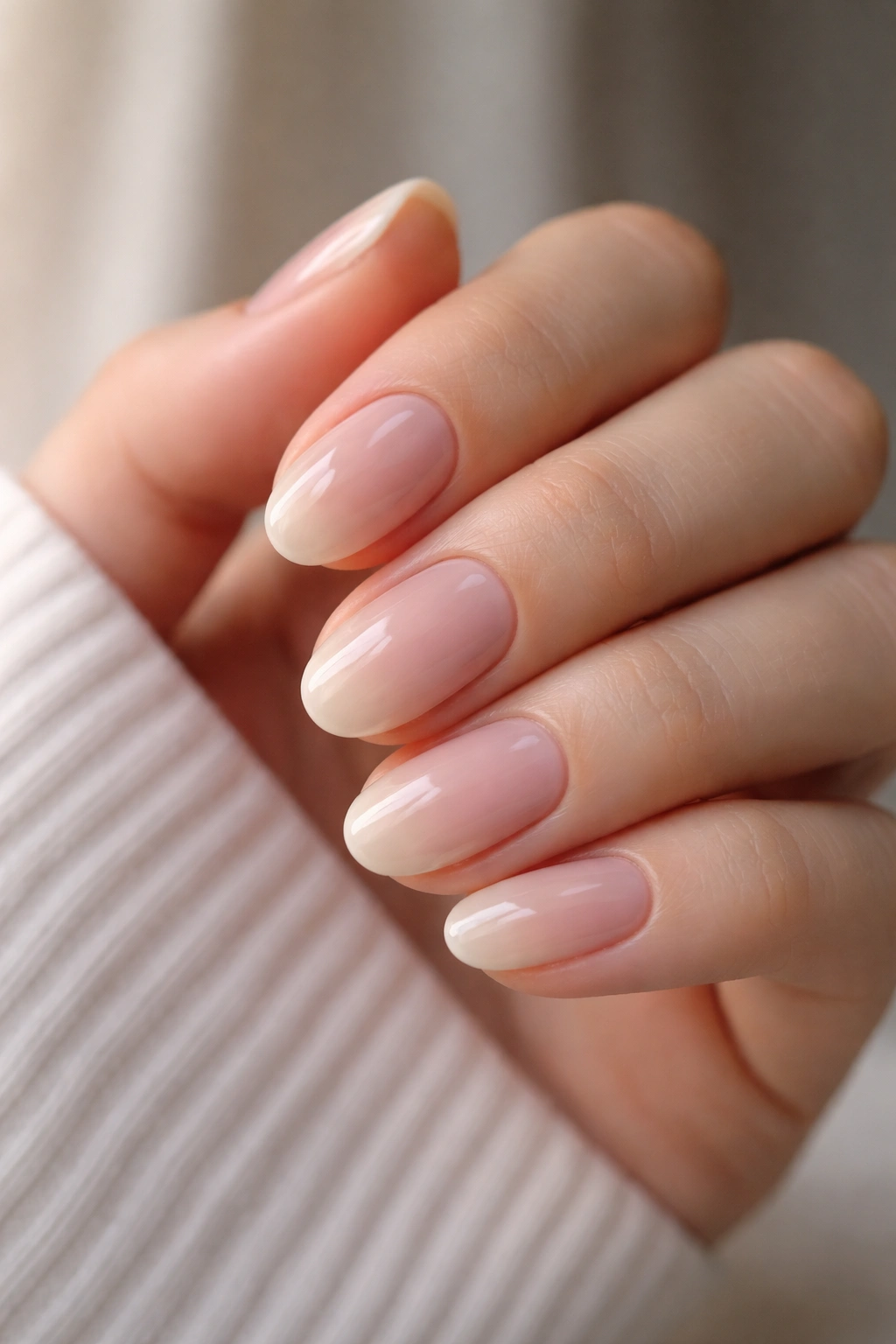 Neutral ombré on short oval nails with a subtle gradient