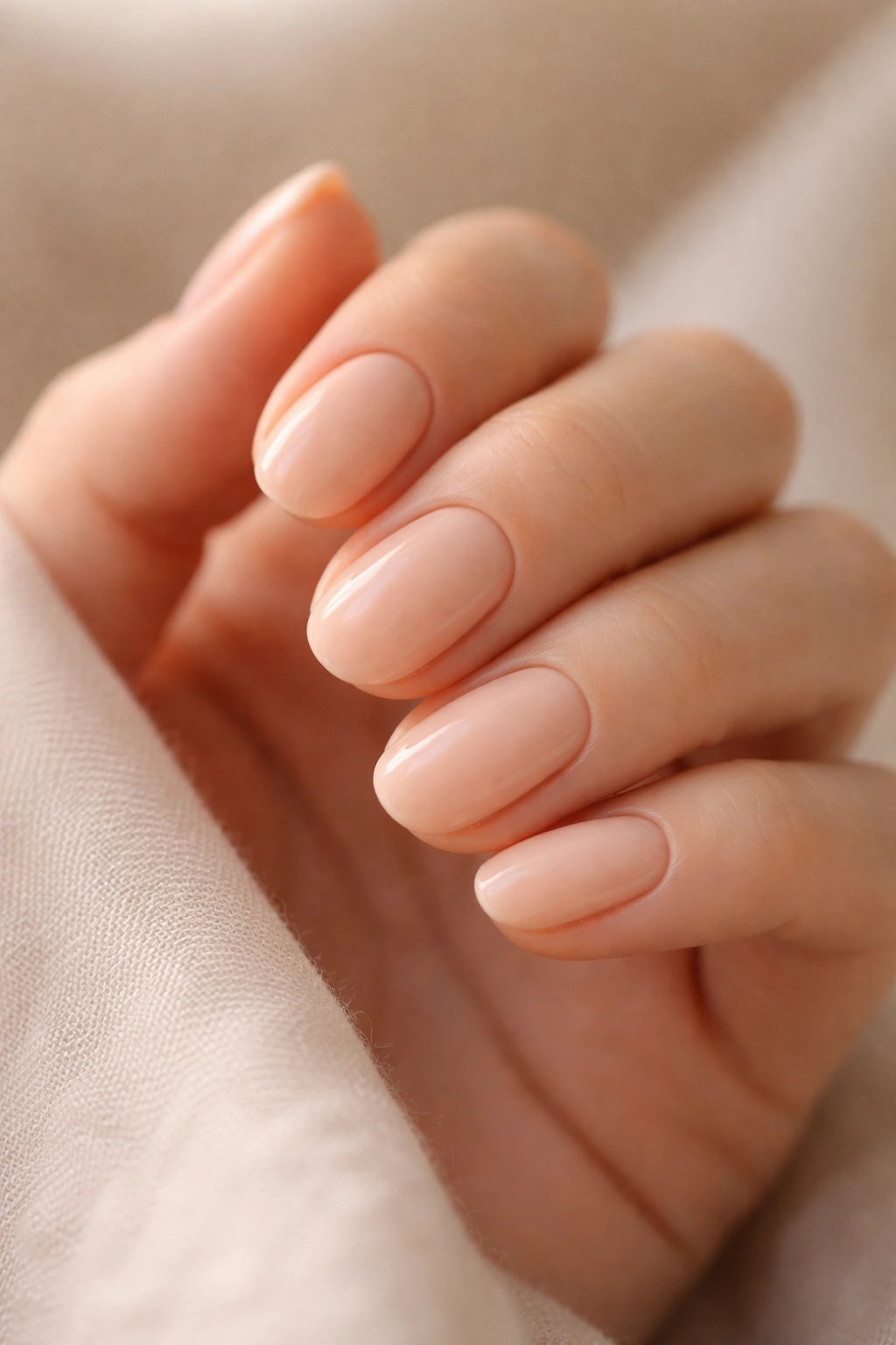 Pale peach nude short oval nails