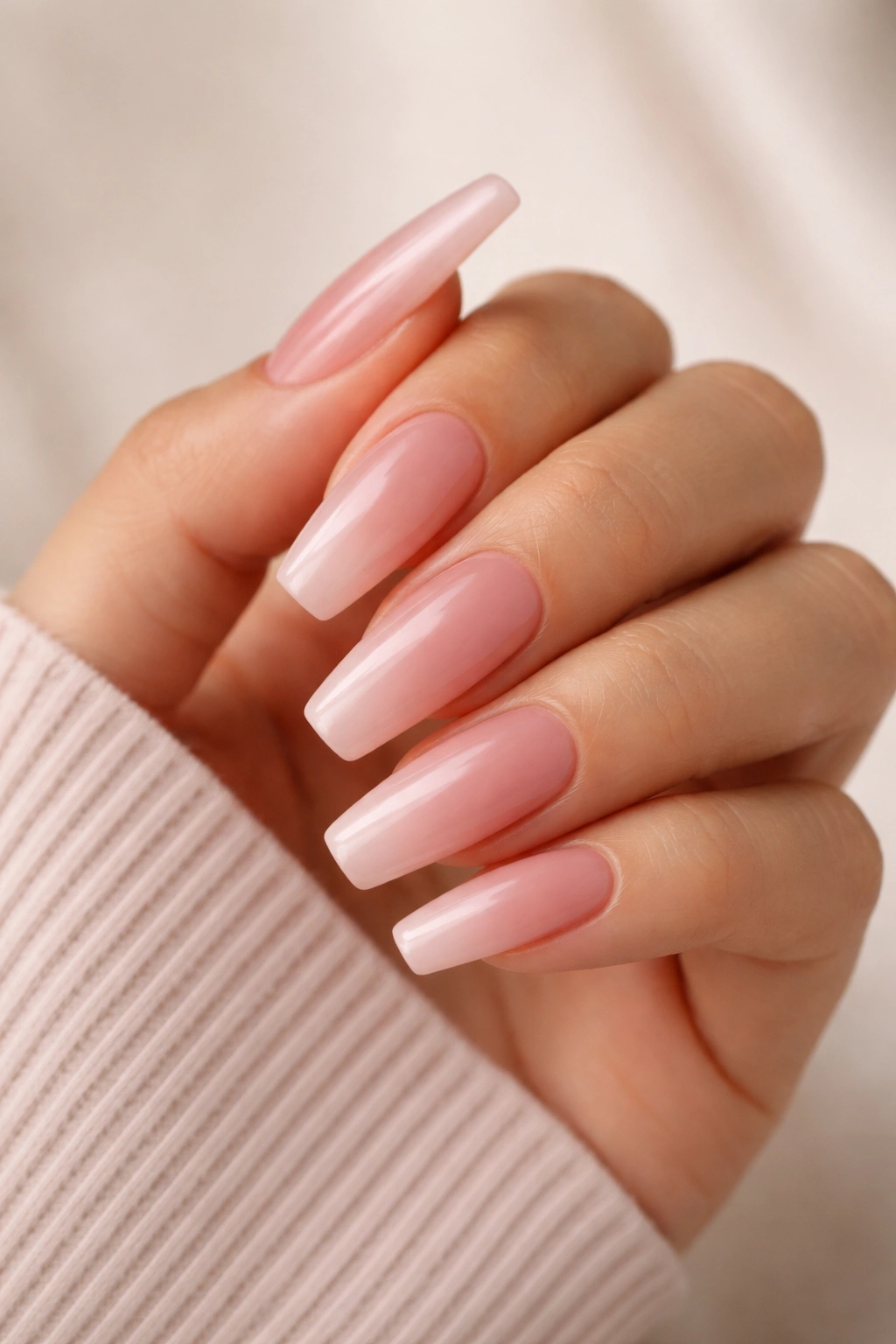 Warm-toned pink nails on ballerina shape highlight undertone choice