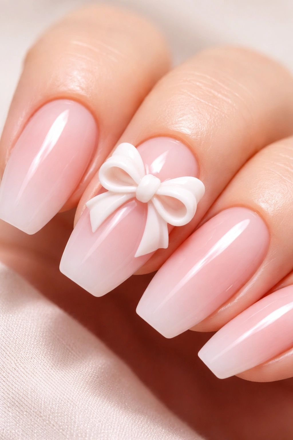 Nail featuring a sculpted 3D bow on a soft pink base