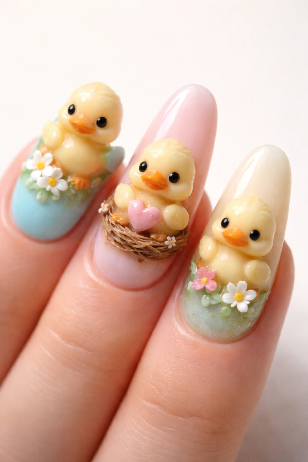 3D duckling sculpture on long nail
