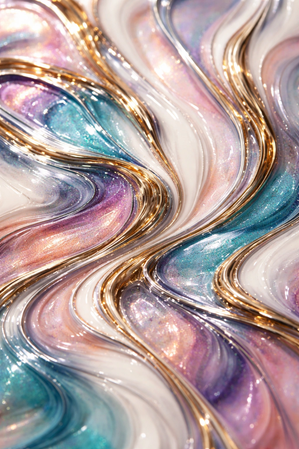 Abstract marbling nails with raised metallic swirls