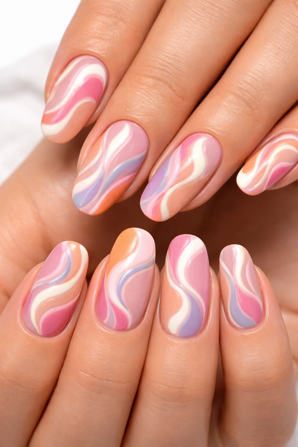 Nails with abstract swirls and organic lines