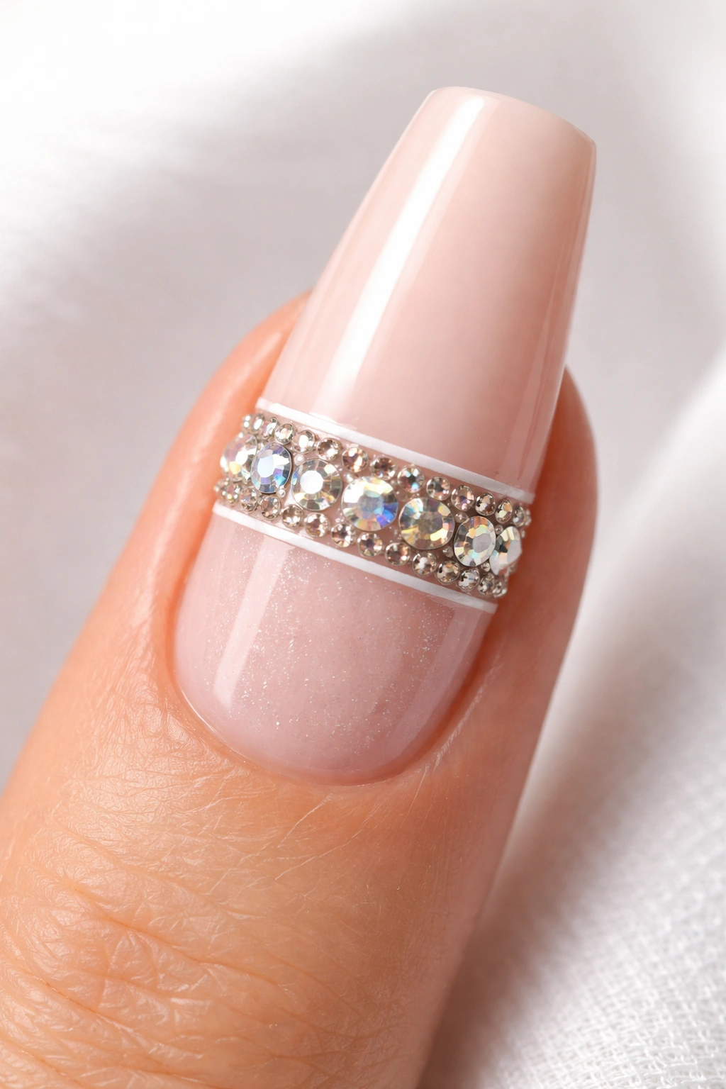 Coffin nail with rhinestone-accent band across the middle