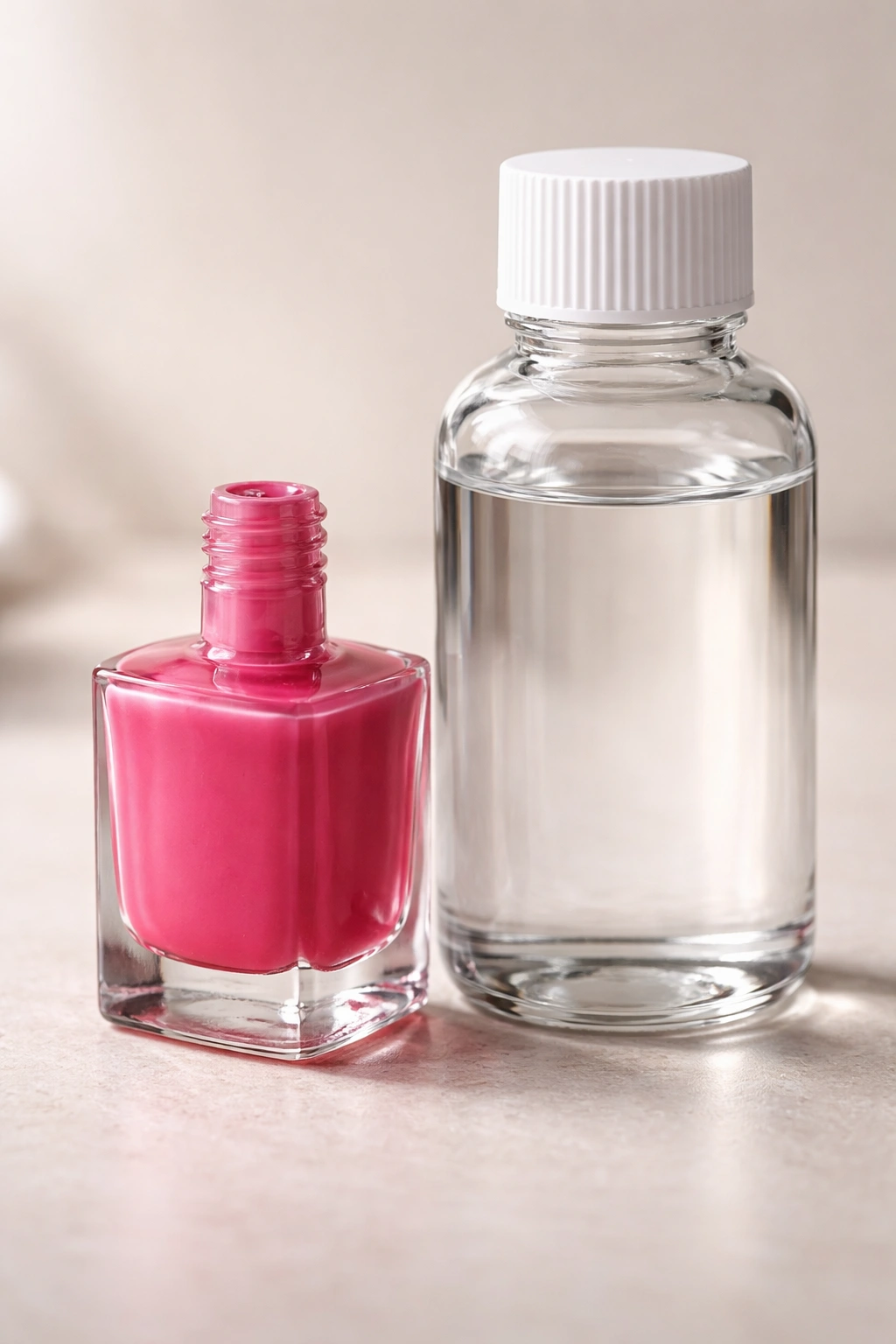 Polish and acetone bottles shown for last-resort thinning