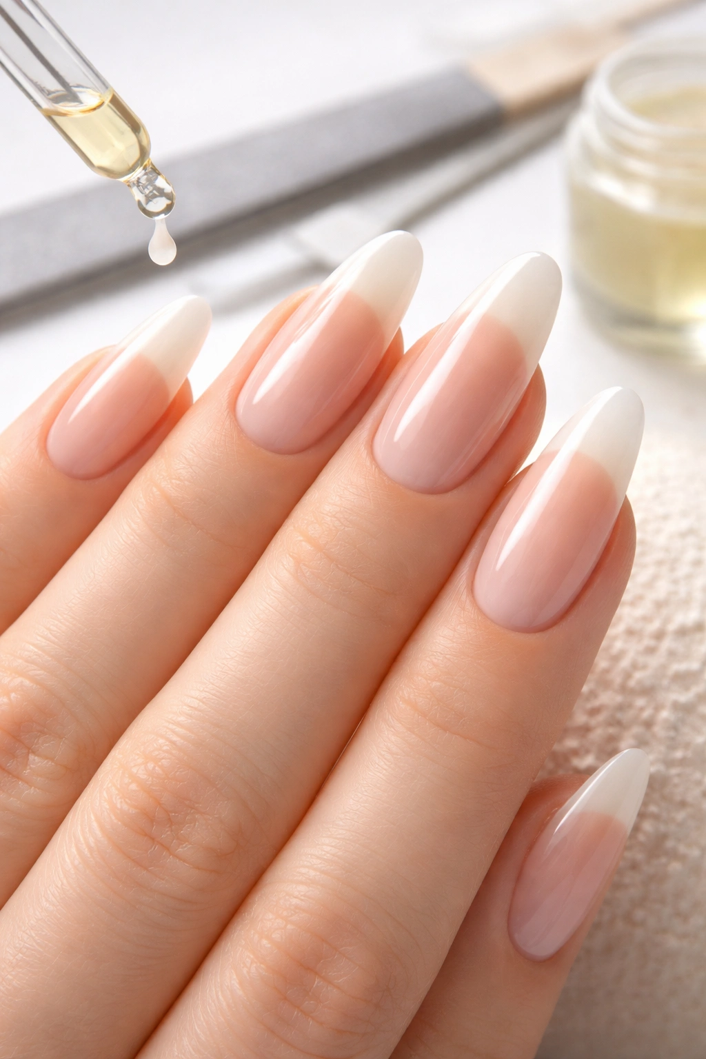 Glossy well-maintained acrylic nails