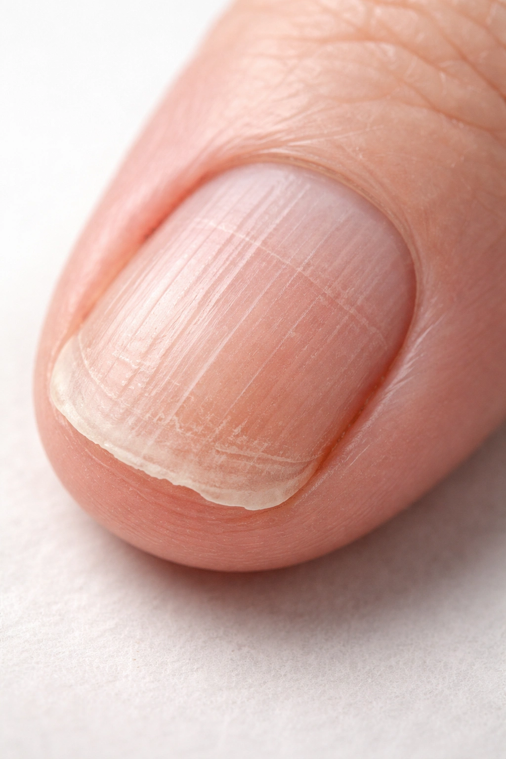 Aging fingernail with ridges and thinning