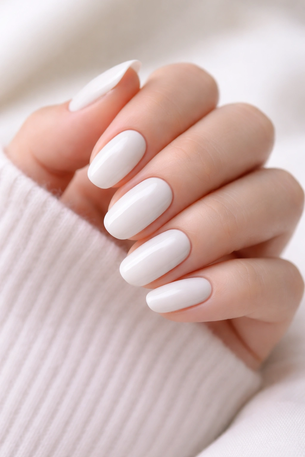 Close-up of nails in alabaster cool white-cream shade
