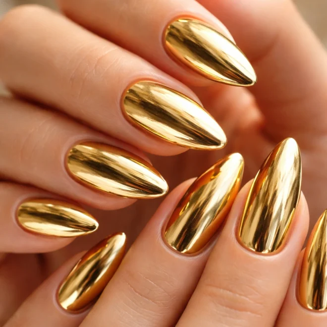 15 Gold Almond Nails Worth Trying