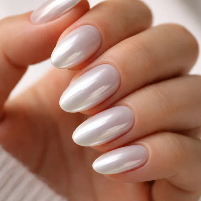 15 Short White Chrome Almond Nails That Shine