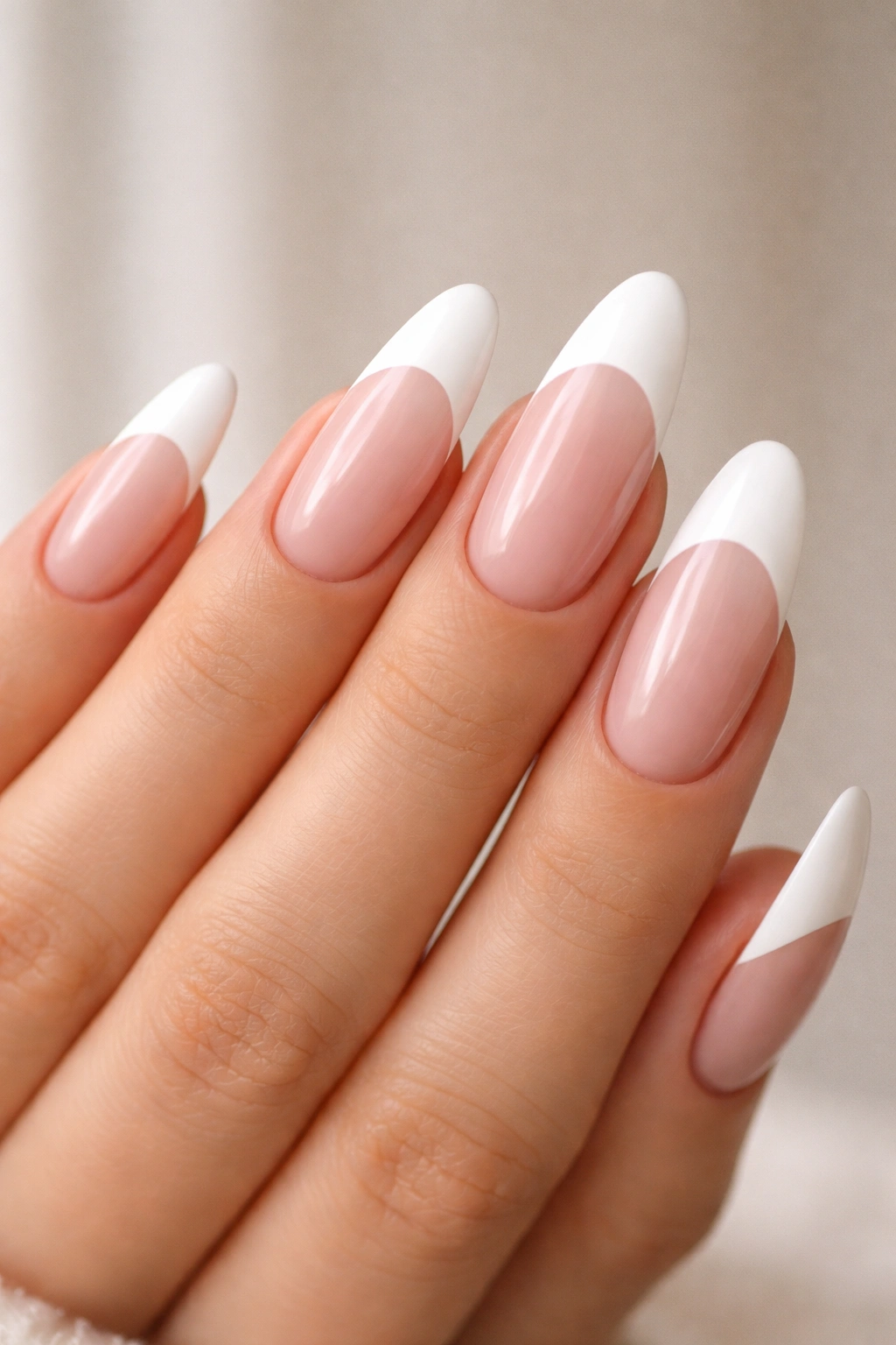 Long almond nails with chunky white tips