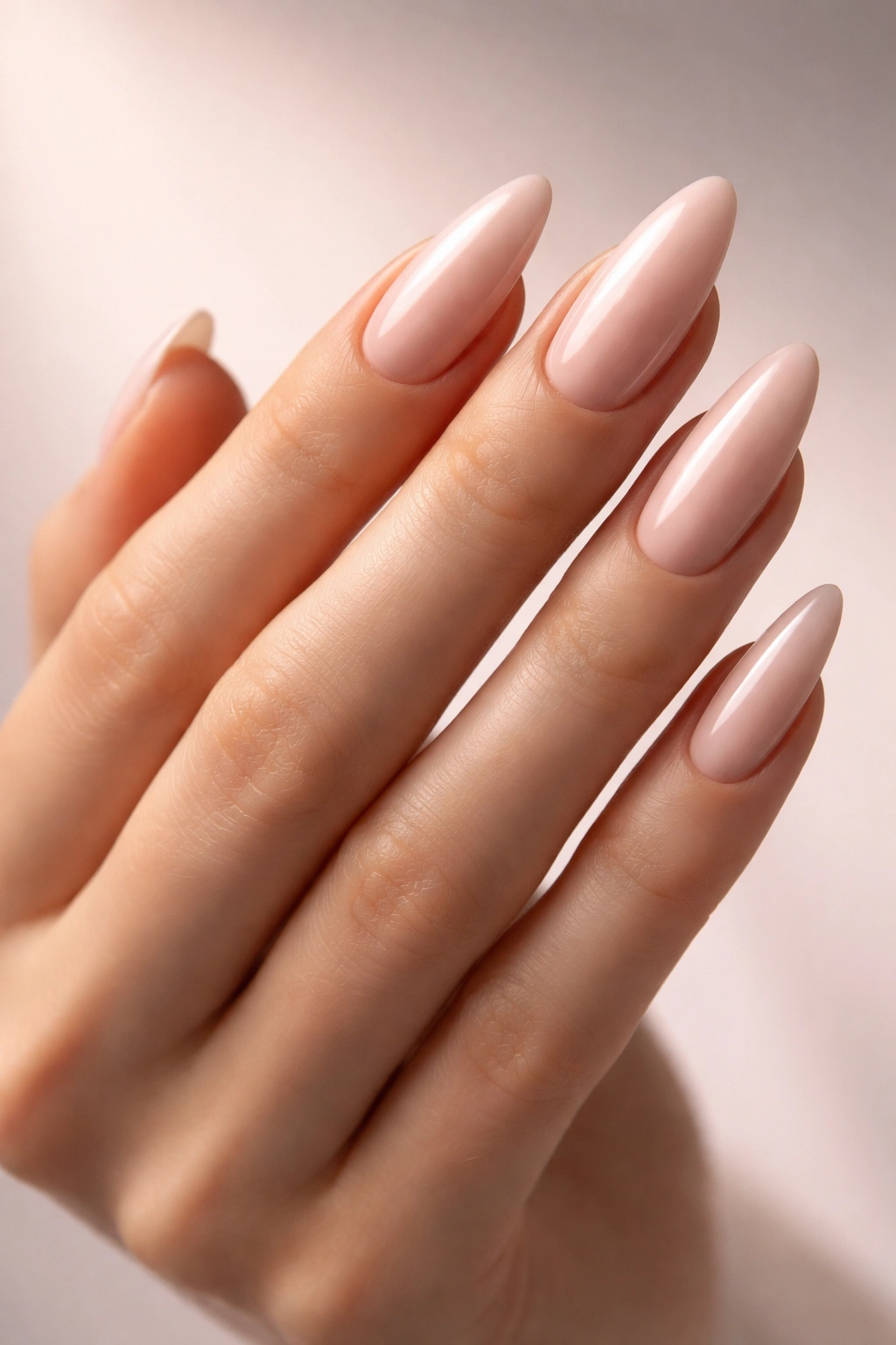 Hand with almond-shaped nails tapering to a rounded point