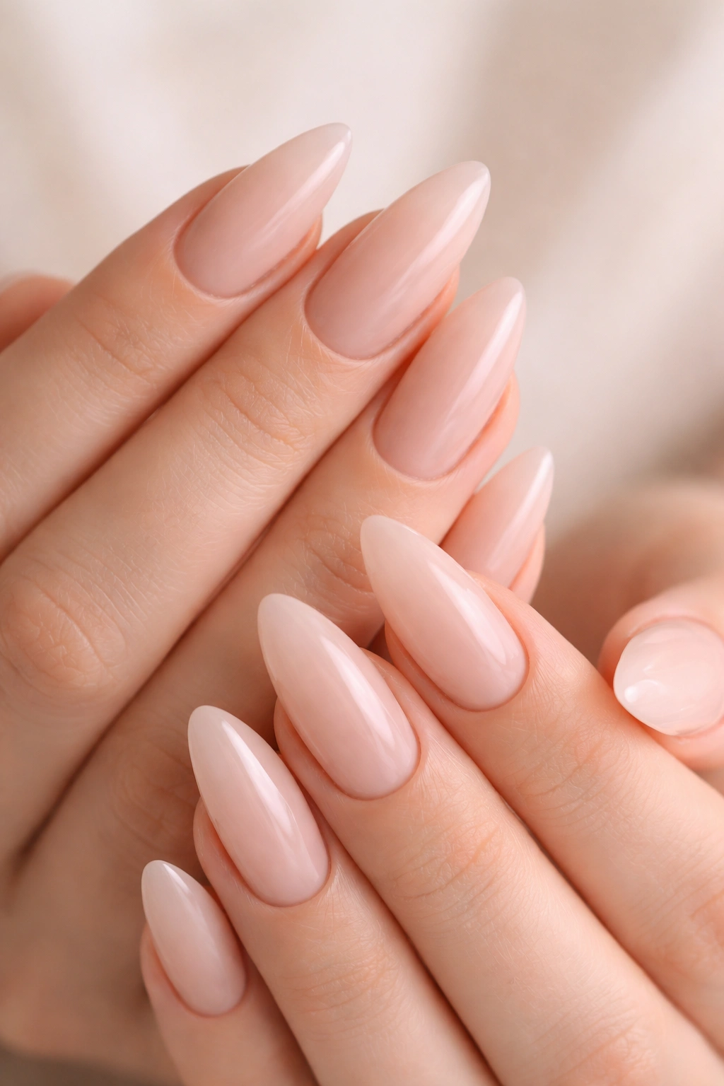 Close-up of almond-shaped nails with tapered tips