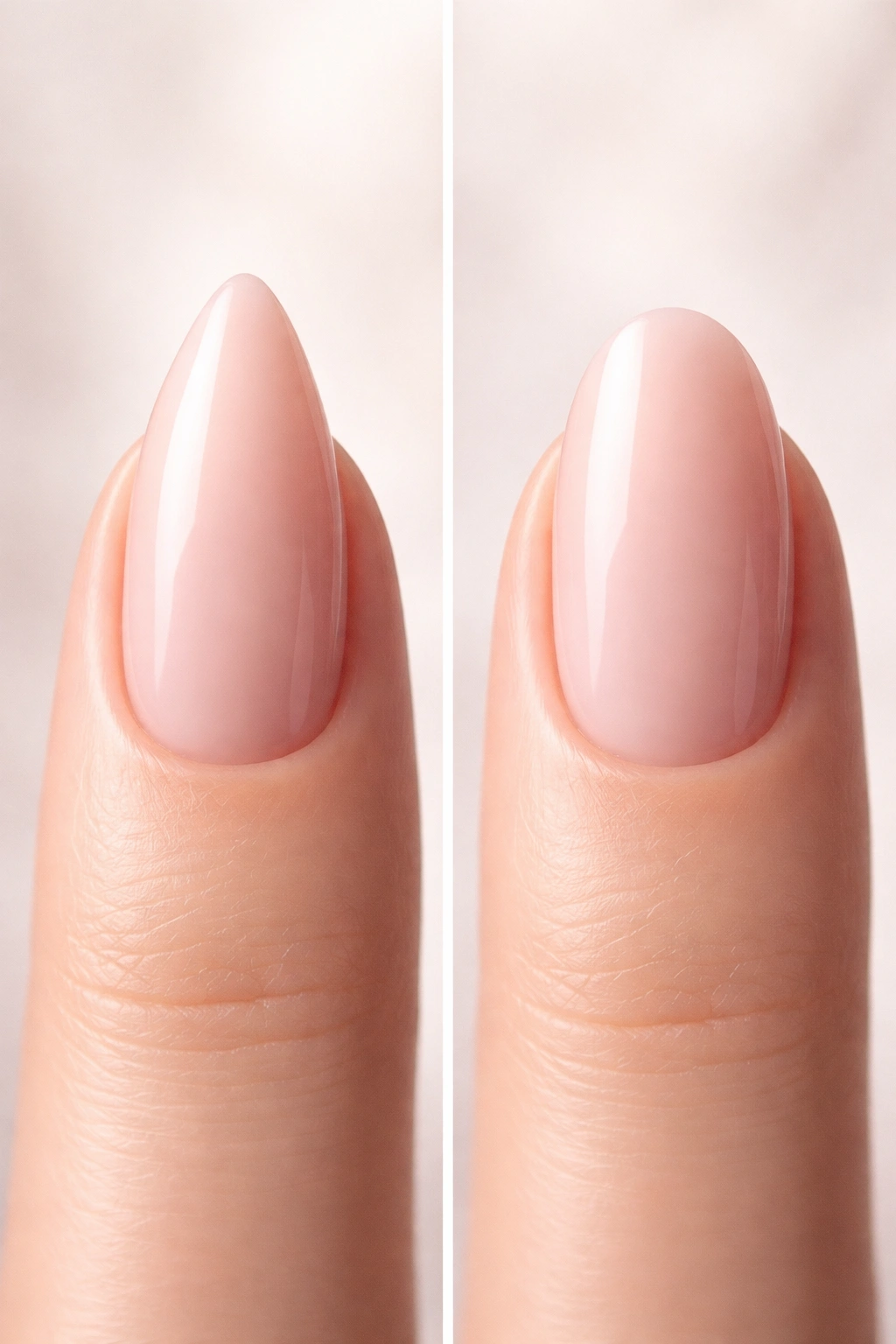 Close-up of almond and oval nails side by side showing shape differences
