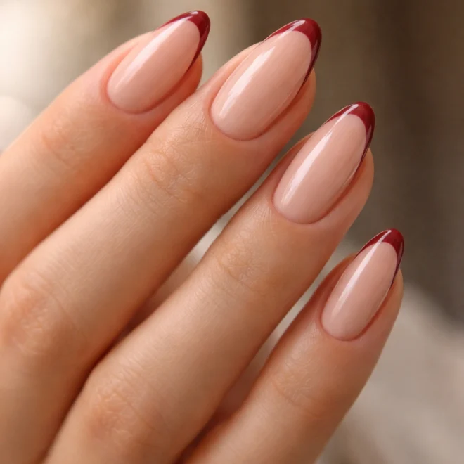 19 Deep Red French Tip Almond Nails You’ll Love