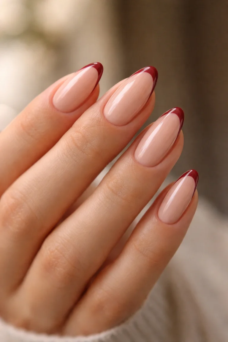 19 Deep Red French Tip Almond Nails You’ll Love