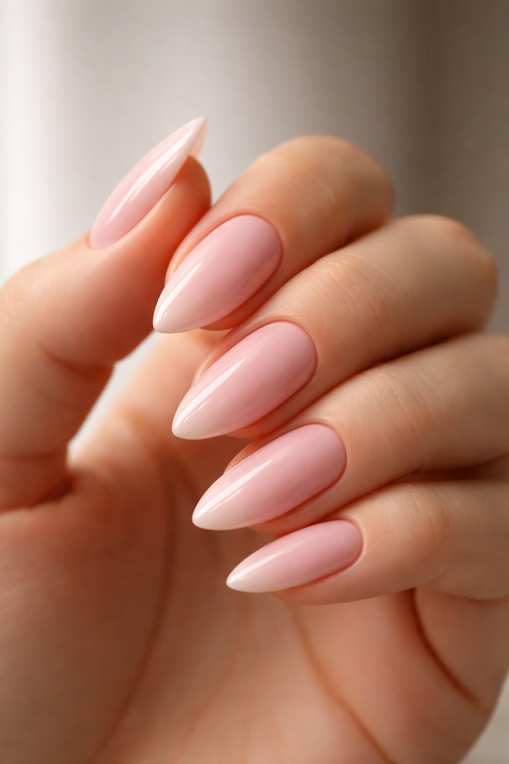 Close-up of a hand with sharp, well-shaped almond nails