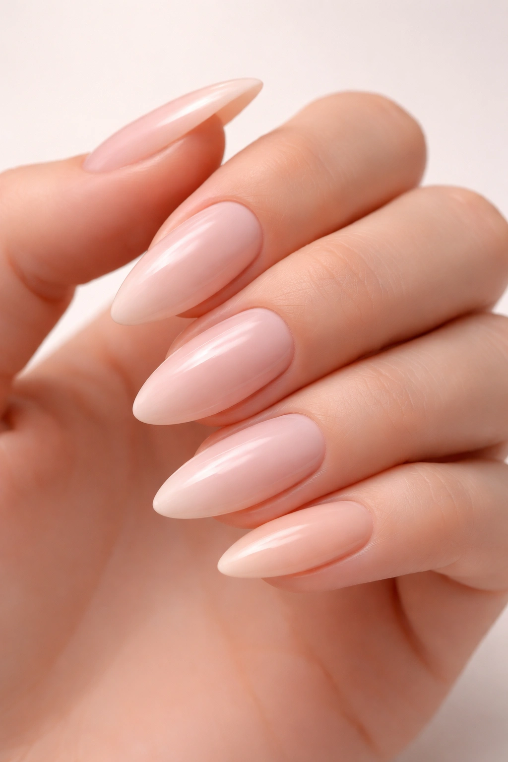 Almond-shaped nails painted in soft pastel colors