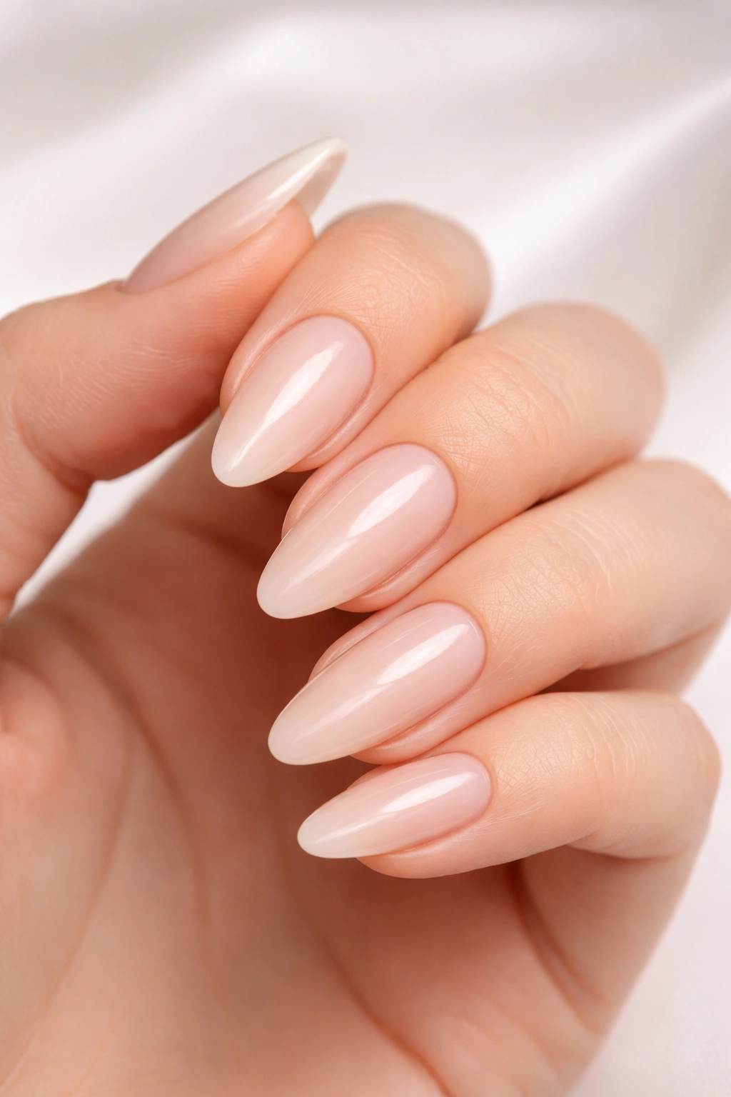 Almond-shaped nails with tapered sides and rounded tip