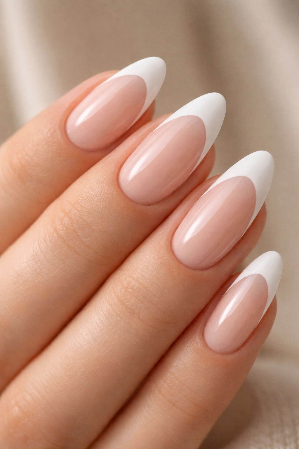 Two-tone almond nails with curved color division