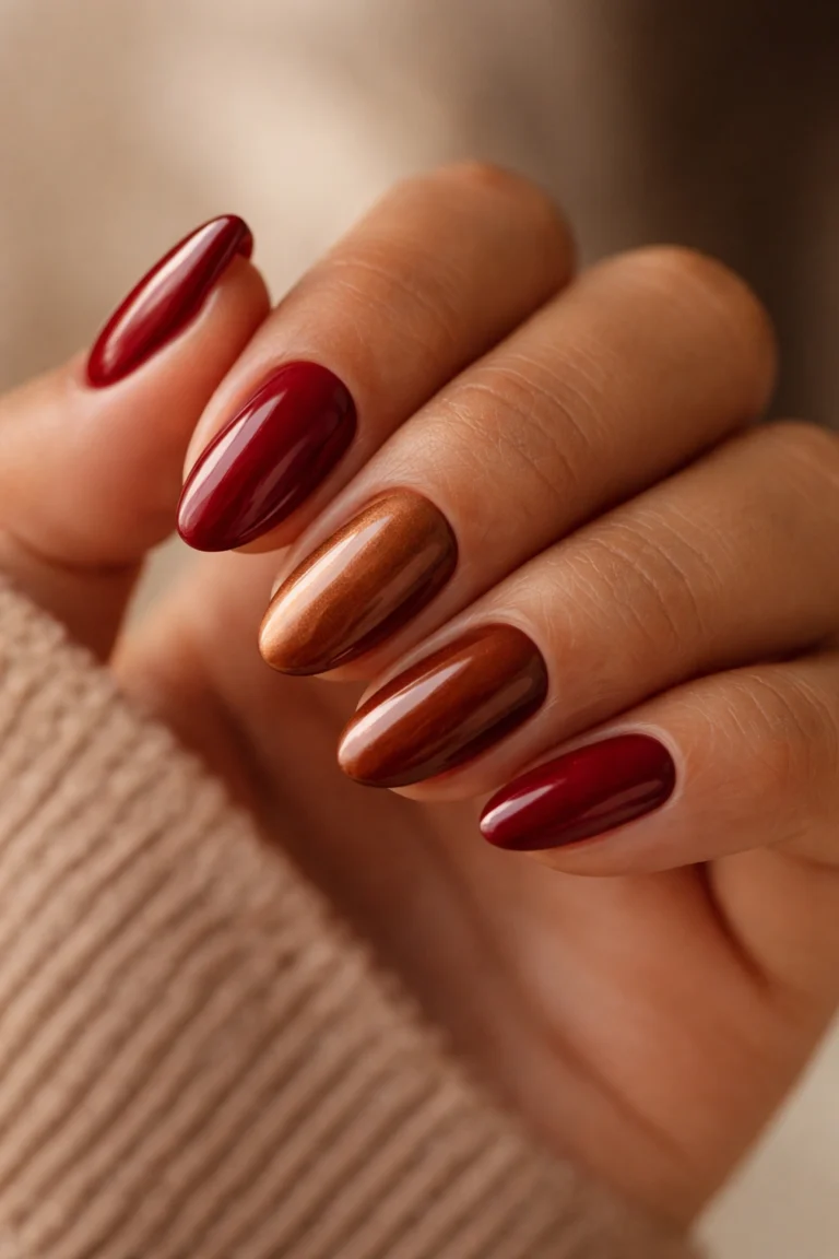 20 Red and Brown Short Almond Nail Combos