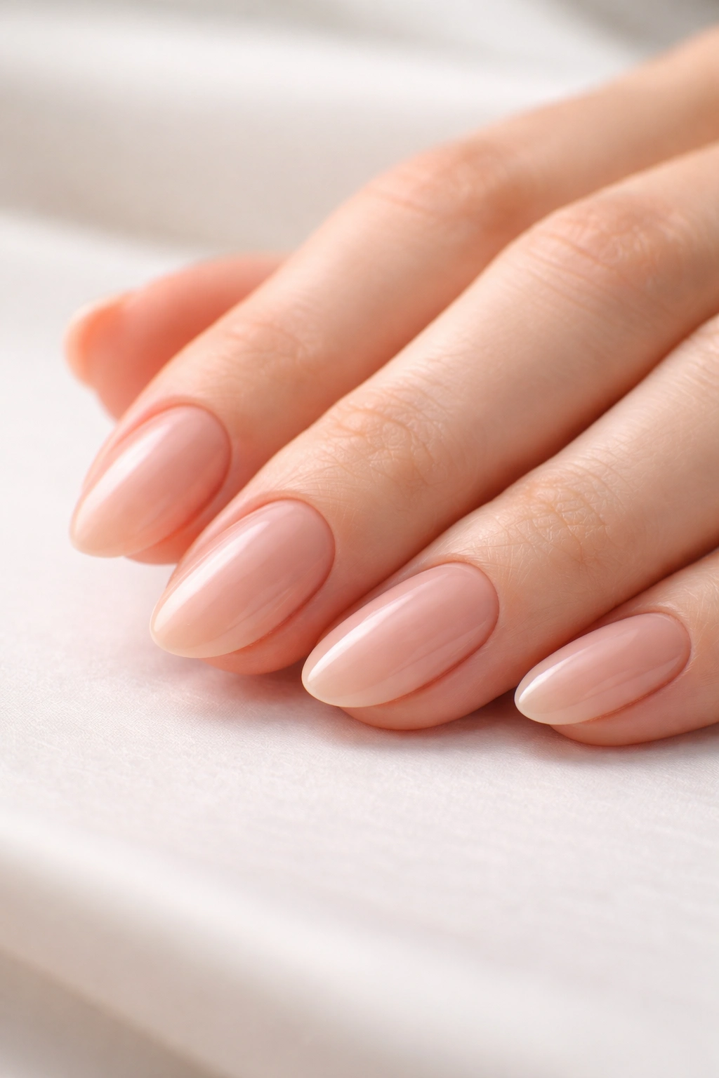 Almond nails in nude shade illustrating versatility and maintenance