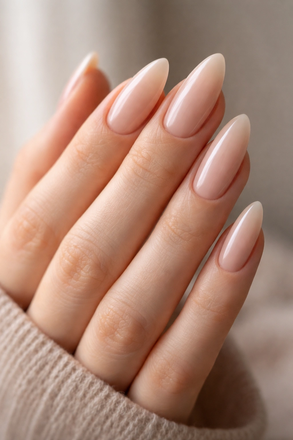 Tapered oval nails with soft apex in nude shade