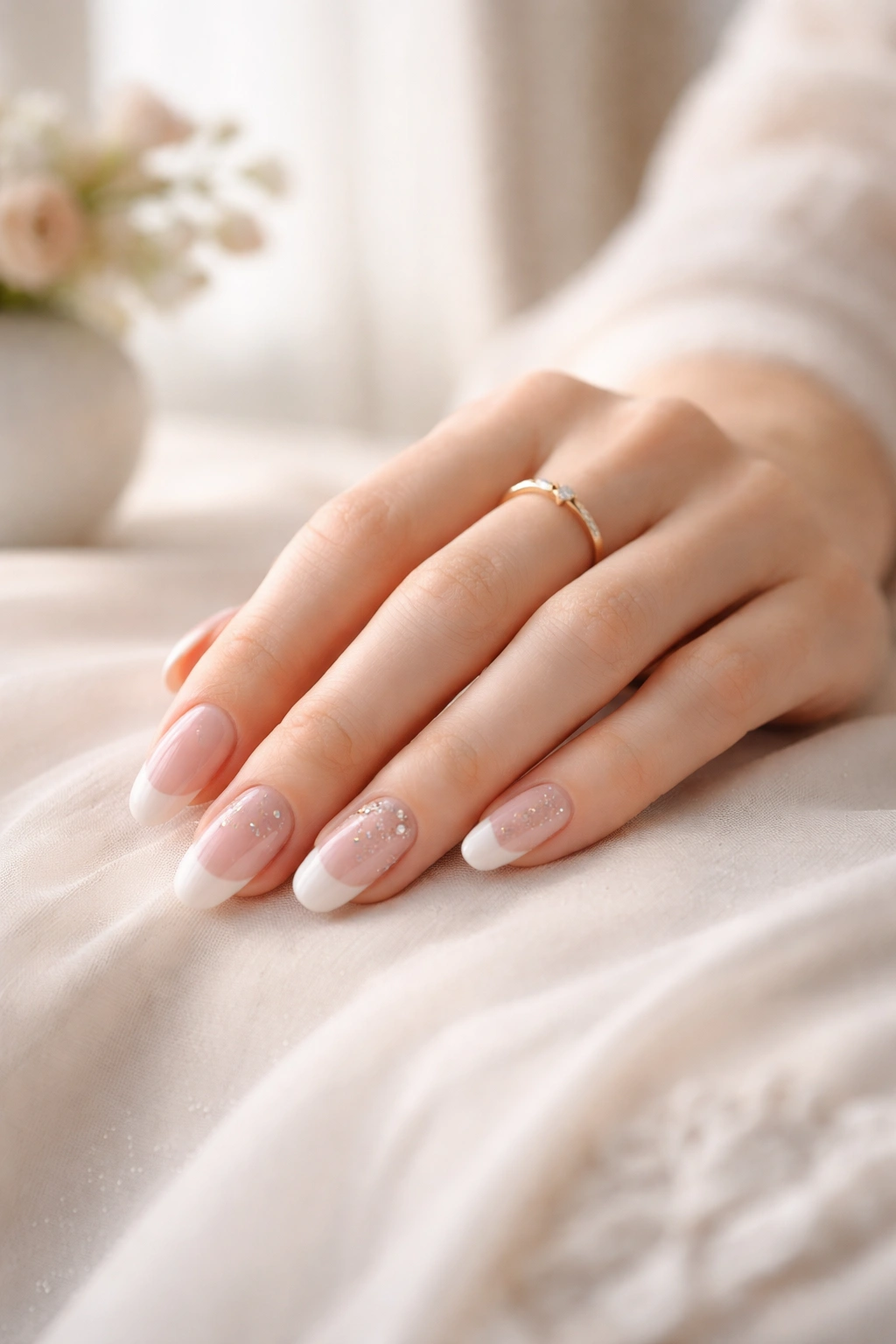 Close-up of a hand with polished nails in a calm pose, reflecting confidence