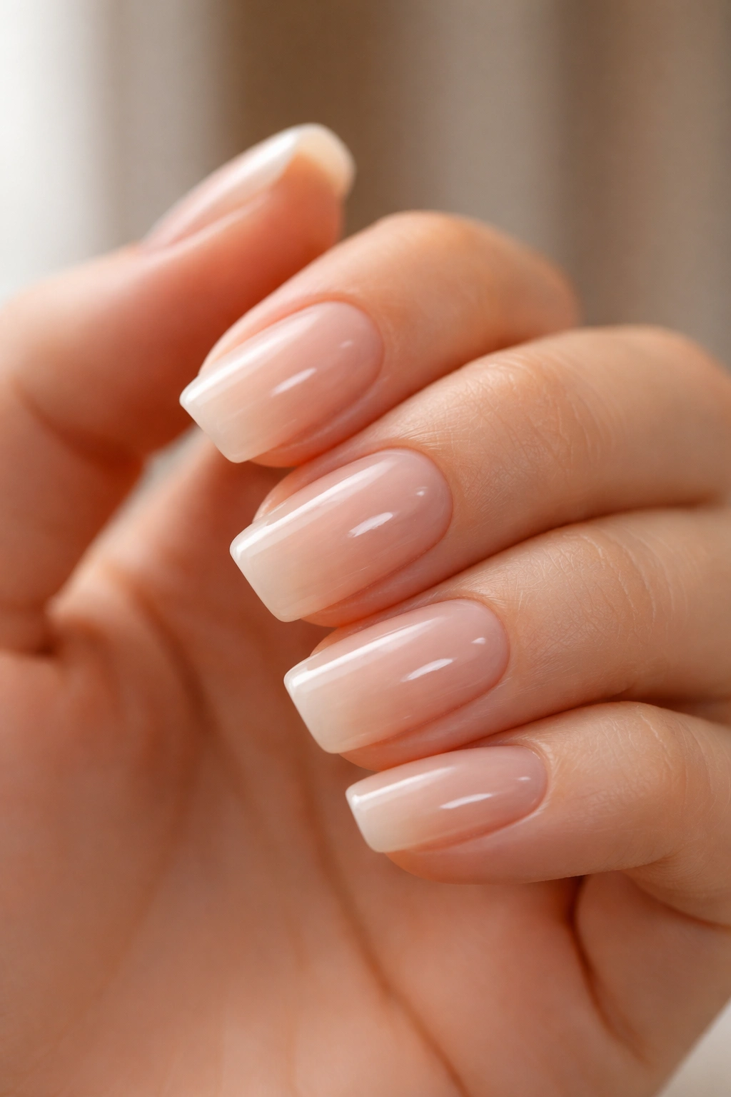 Close-up of Apres Gel-X short squoval nails with extensions