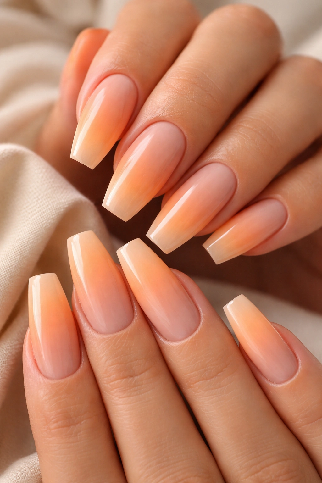 Apricot nude fade ombré on ballerina nails