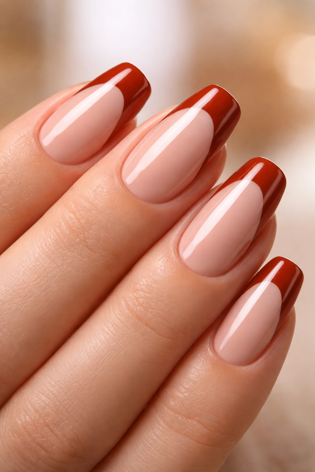 Auburn French tips on nude nails