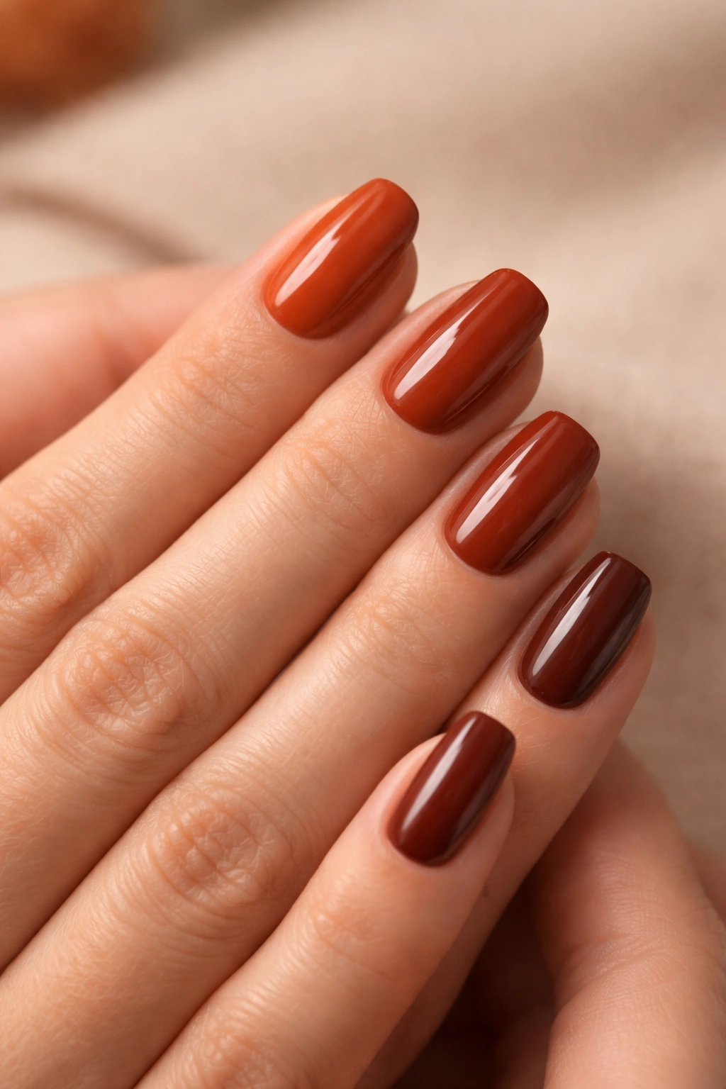 Nails displaying multiple auburn shade variations for selection