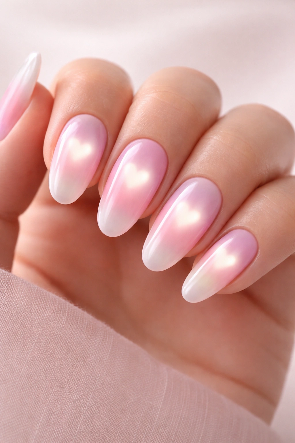 Nails with gradient aura and centered heart accents