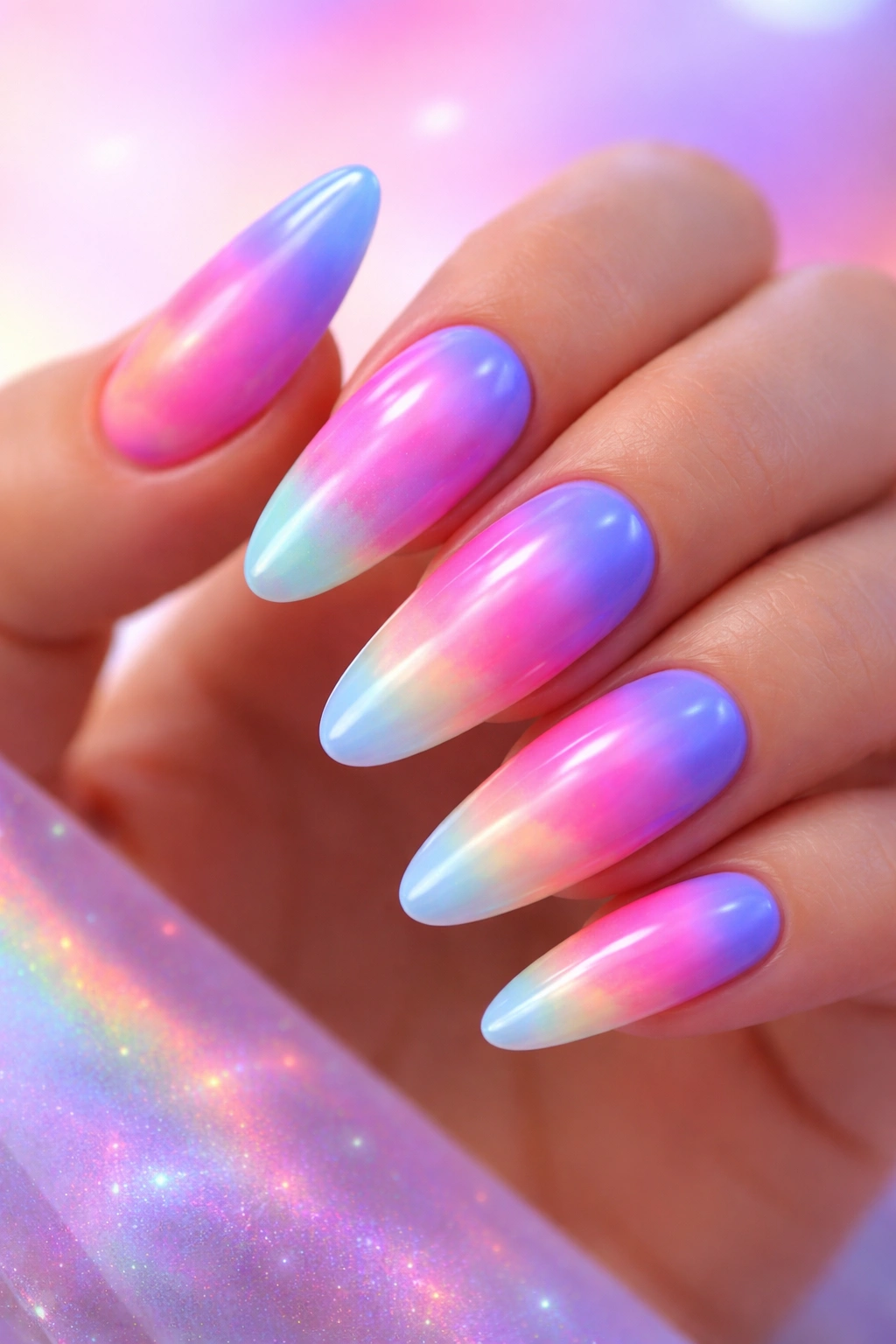 Nails with neon aura gradient and soft color diffusion