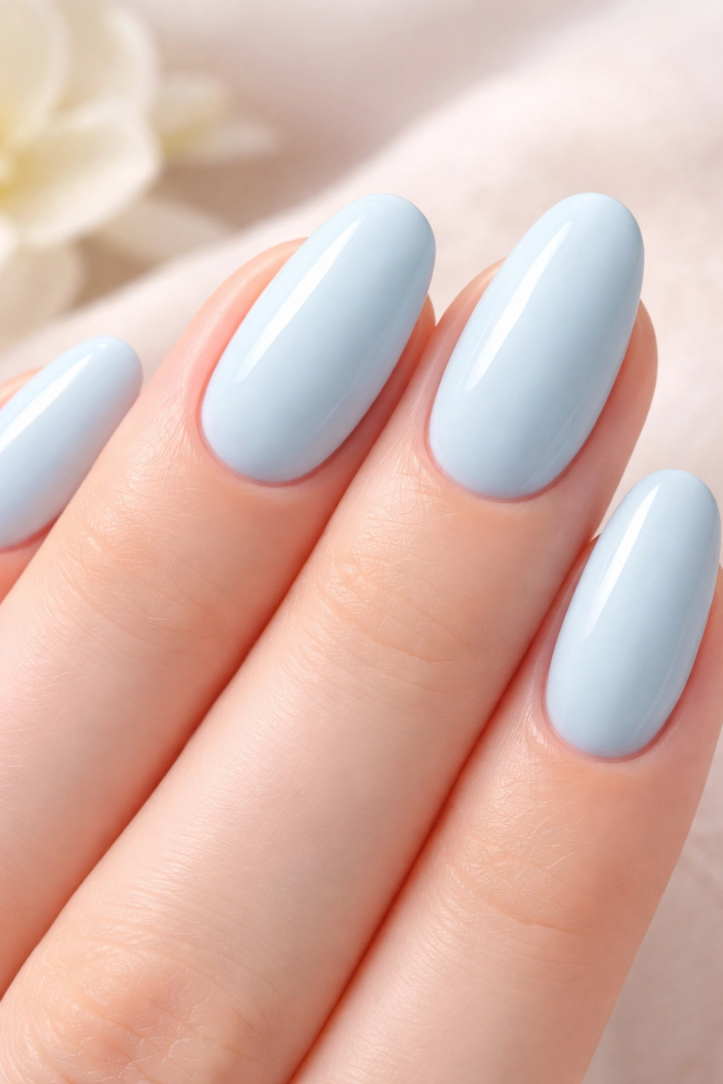 Nail close-up in baby blue pastel