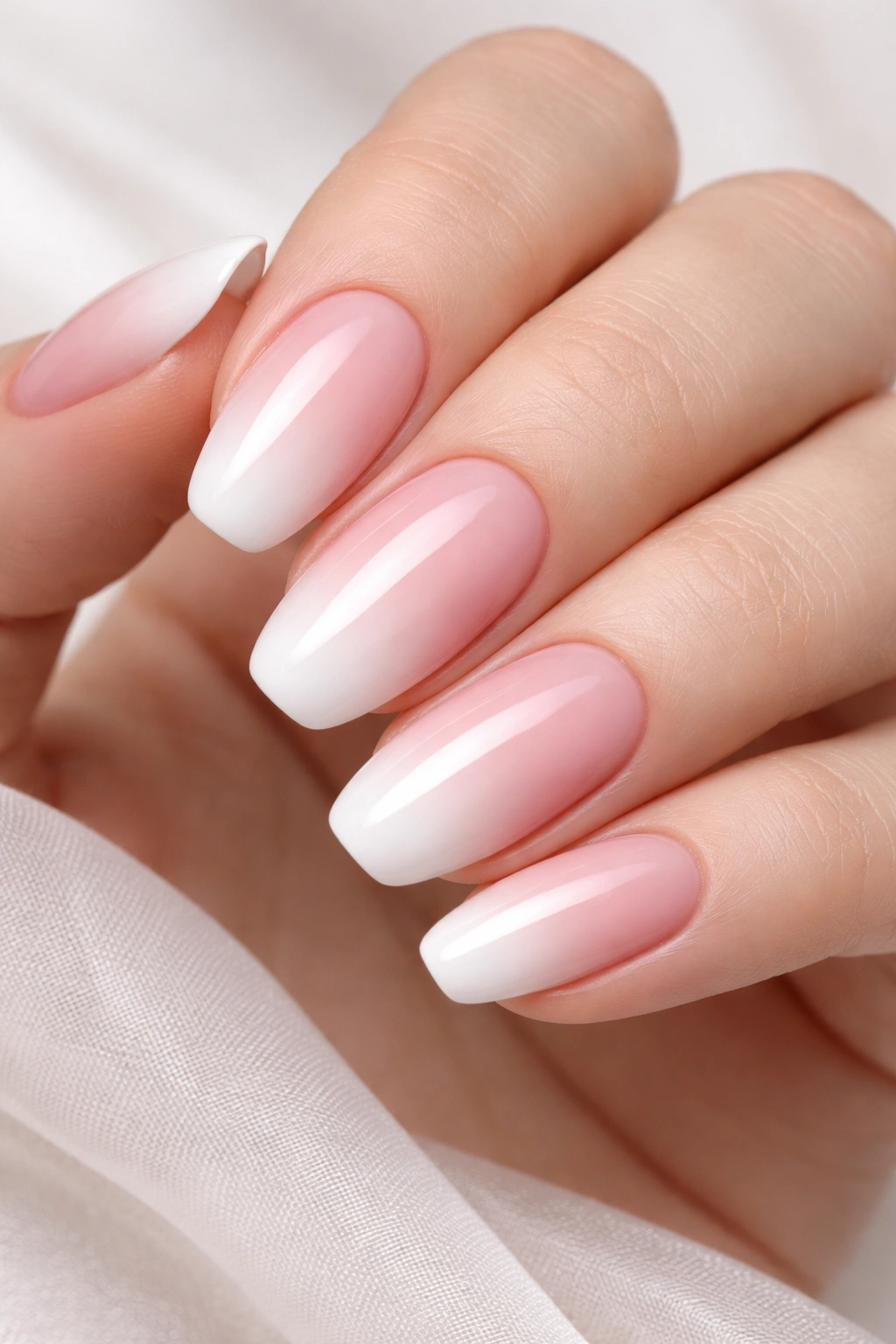 Nails with pink-to-white gradient baby boomer ombre