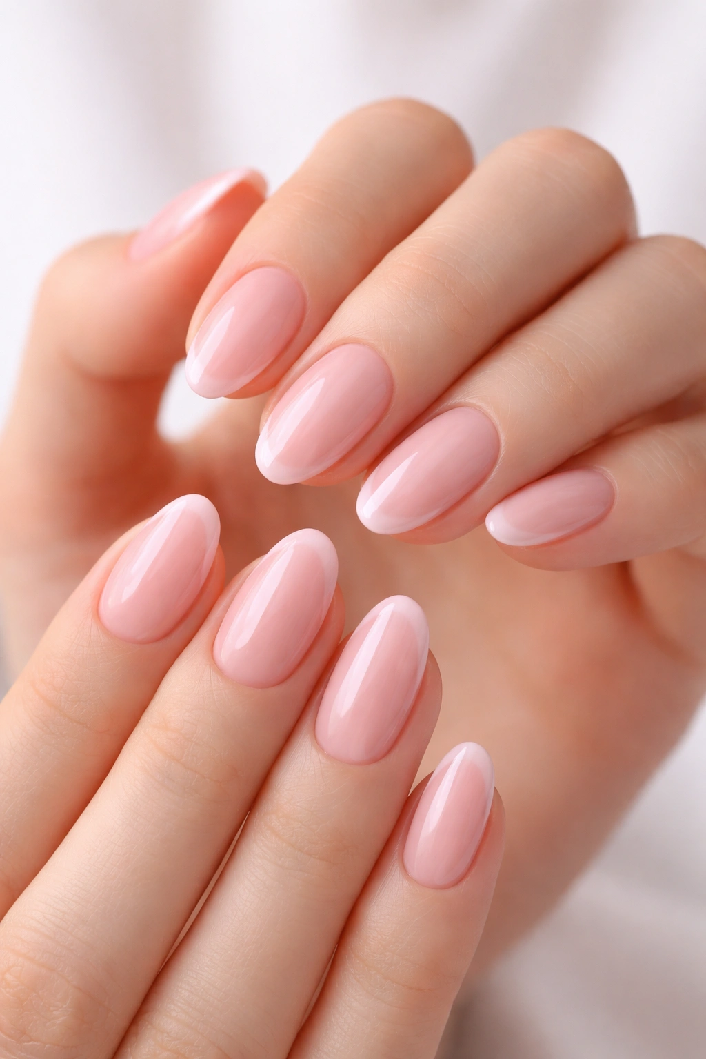 Rounded nails with pale pink base and slightly darker tips
