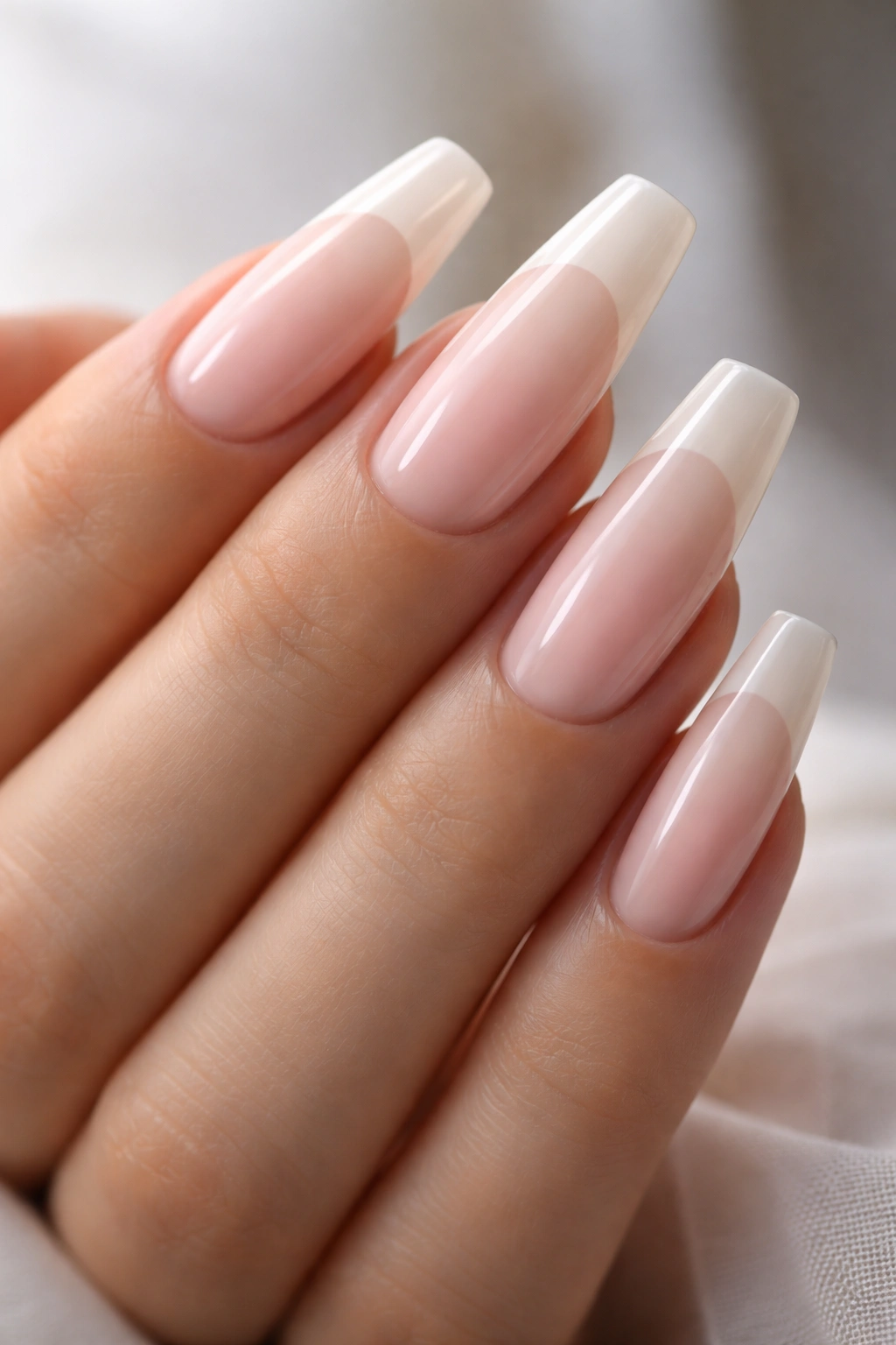 Coffin nails with ballet pink gradient and nude tip