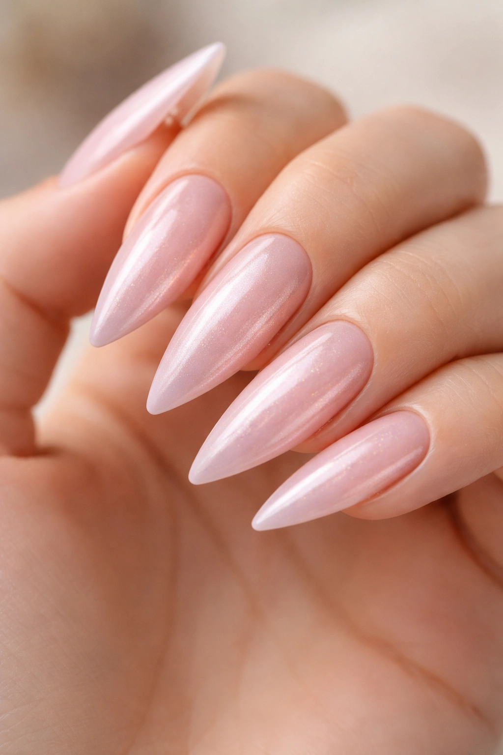 Ballet pink nails with subtle mother-of-pearl shimmer