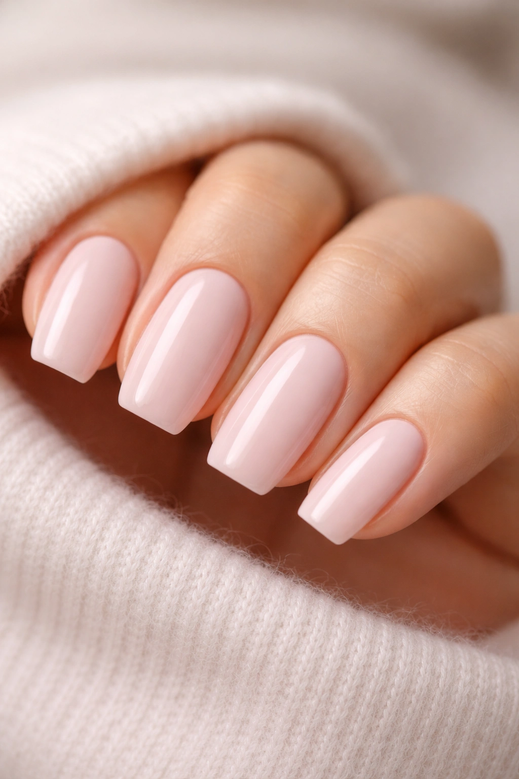 Creamy ballet slipper pink nails on a ballerina shape with soft finish