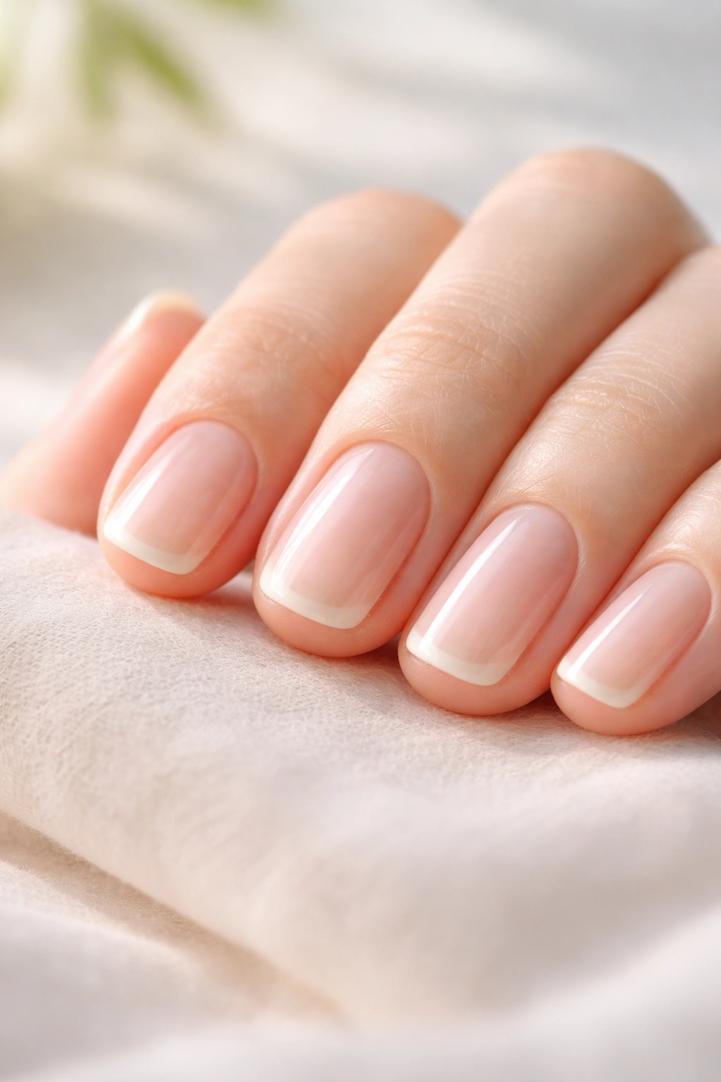 Close-up of bare natural nails with no polish to indicate a polish-free break