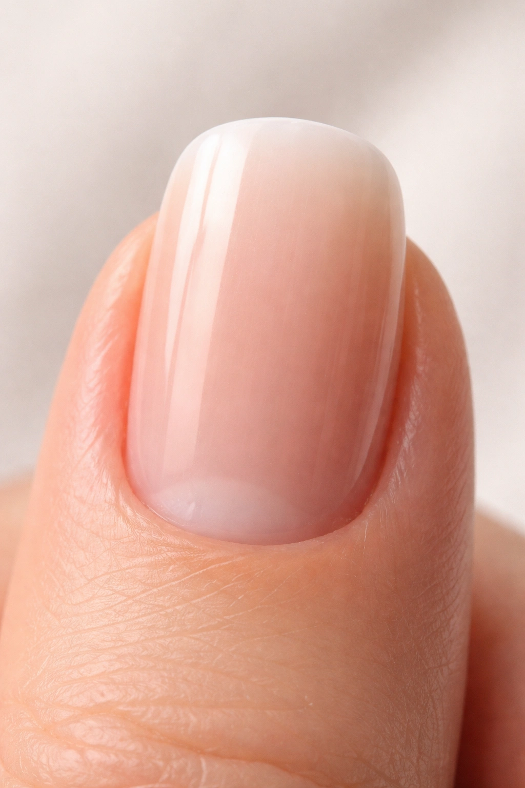 Close-up of a fingernail with a barrel shape and curved sides.
