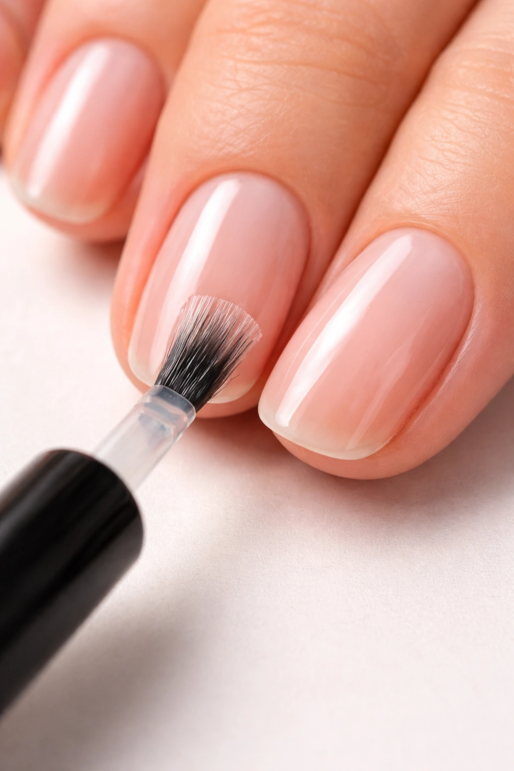 Evenly applied base coat on nail surface