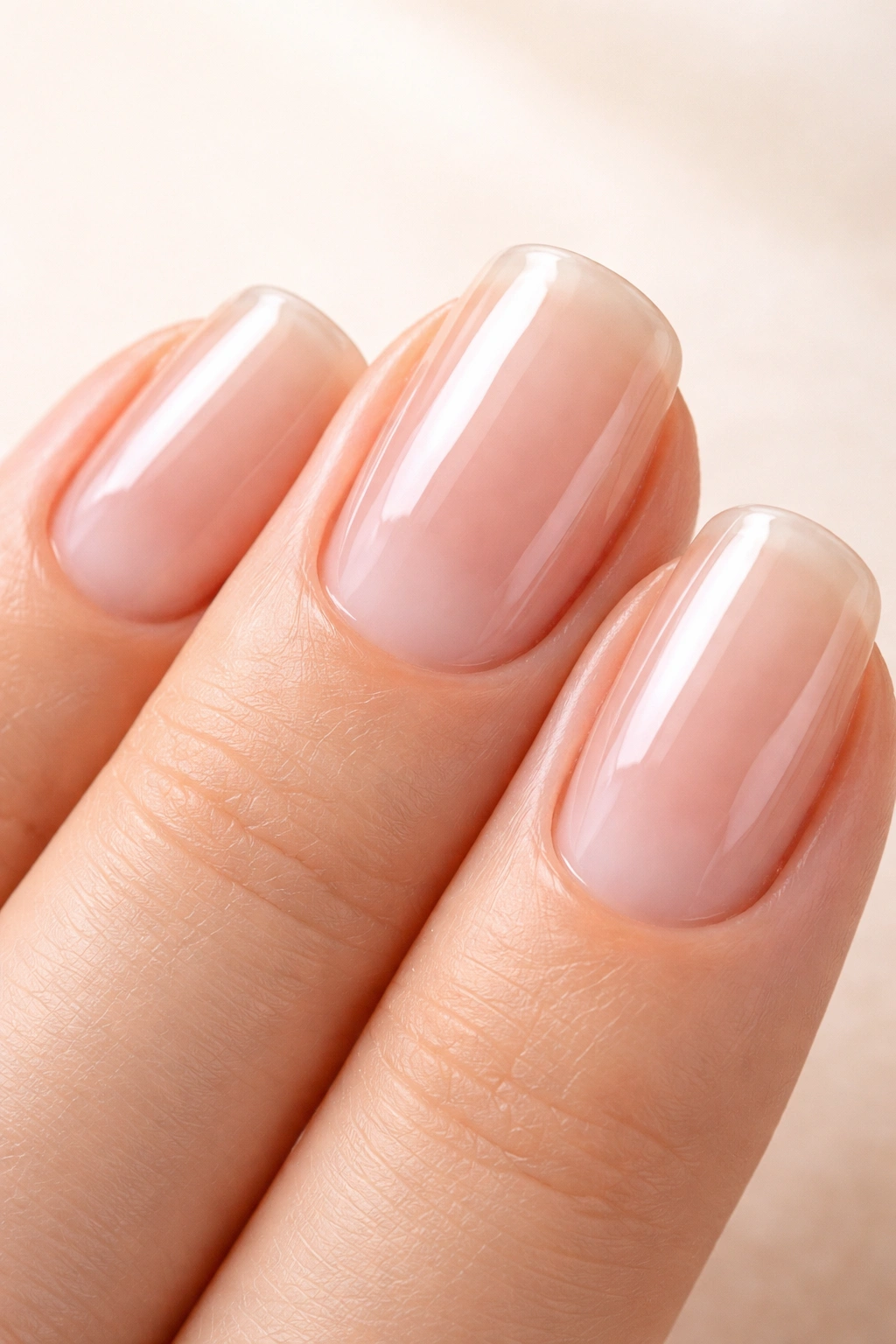 Macro close-up of nails with glossy protective base coat