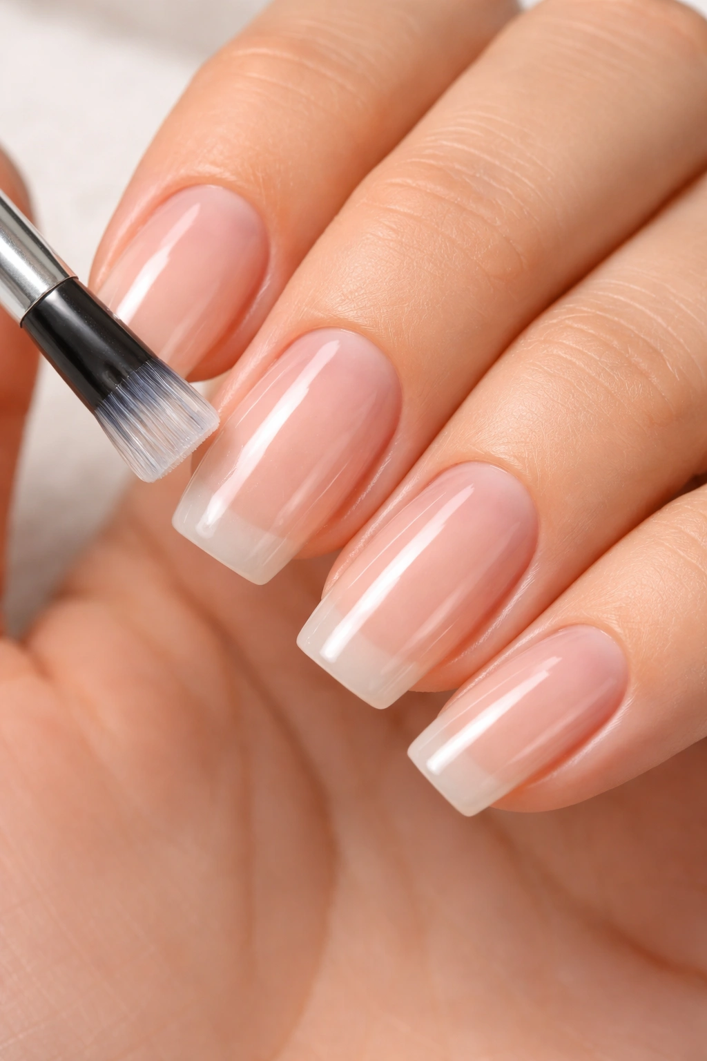 Nails with a thin, even base coat ready for dip powder