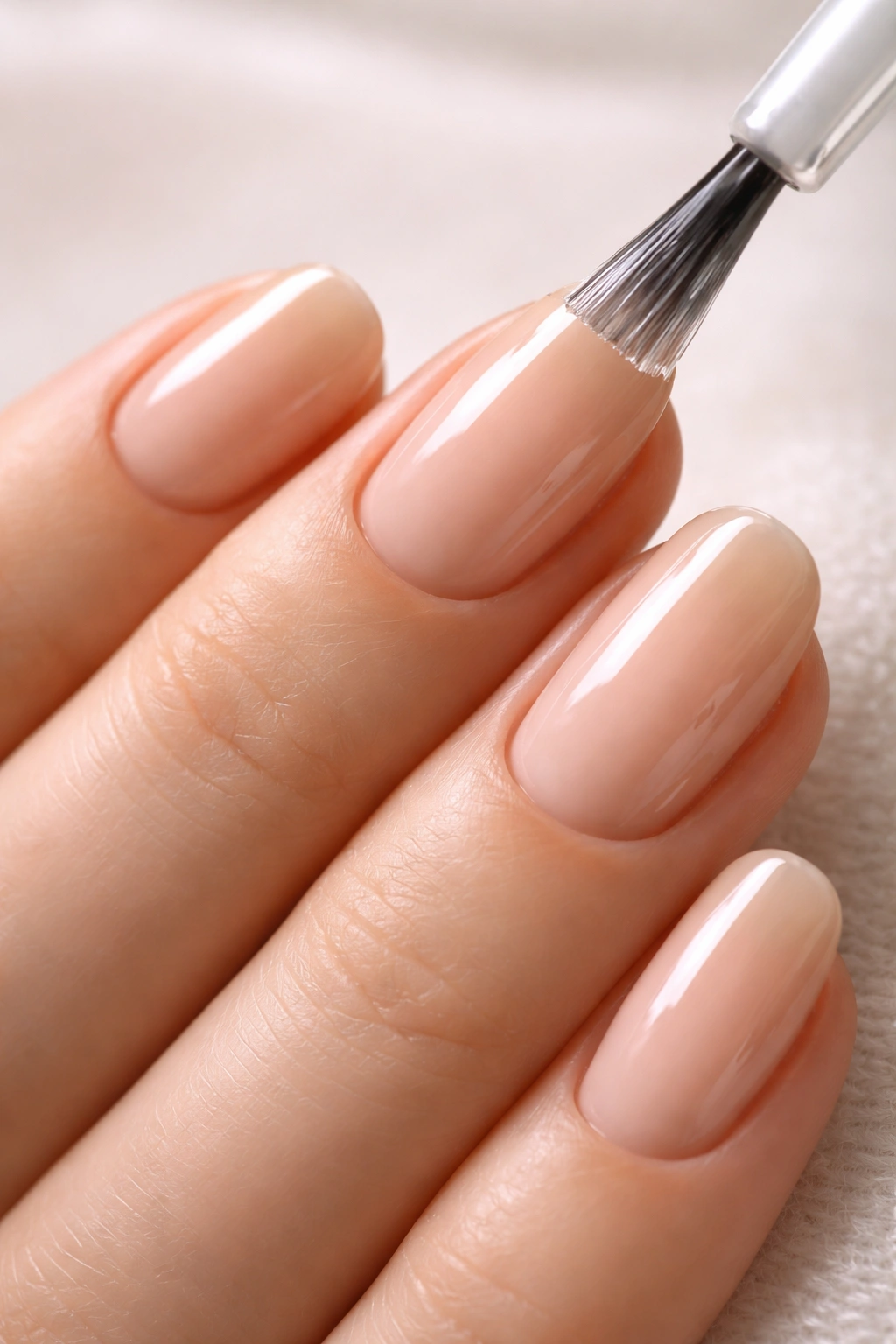 Nails with a smooth neutral nude base coat
