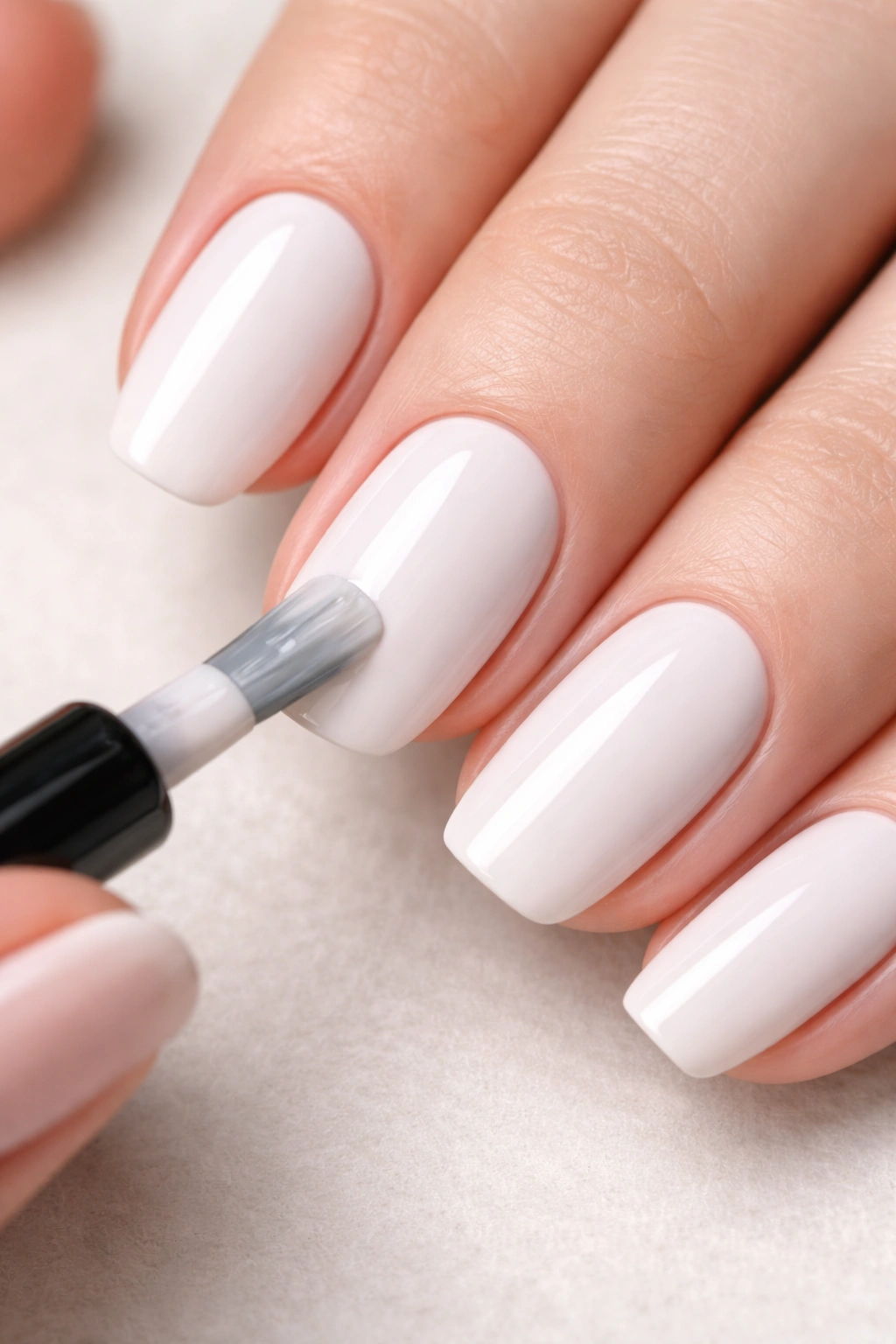 Nails with light base color being painted in thin coats