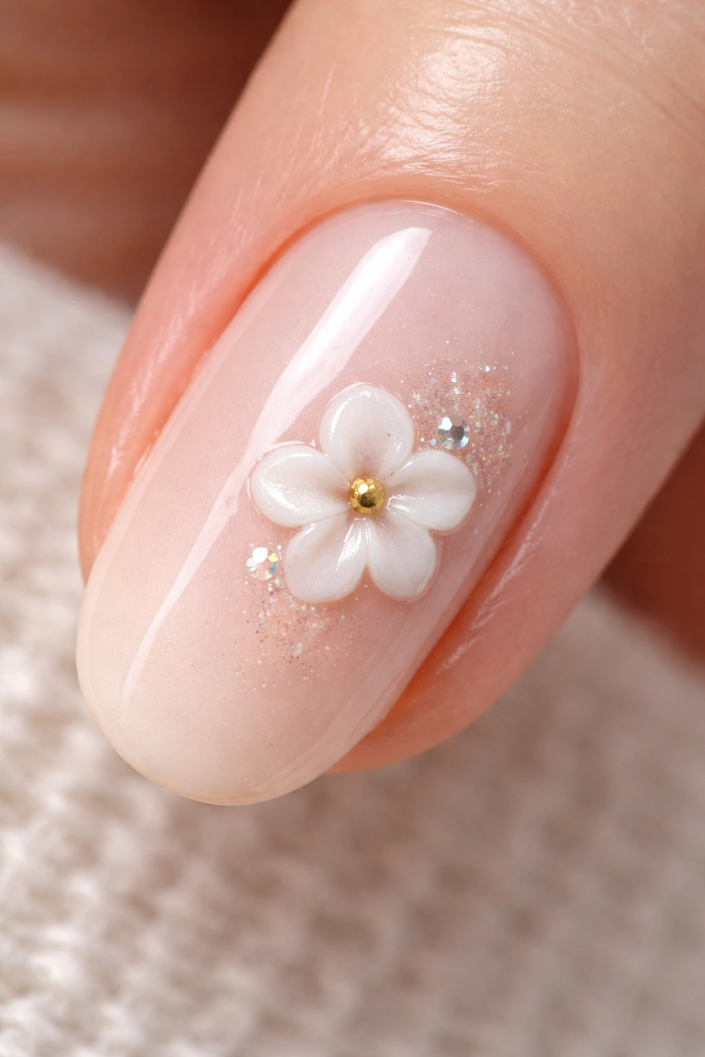 Nail with a simple beginner-friendly 3D flower design in progress