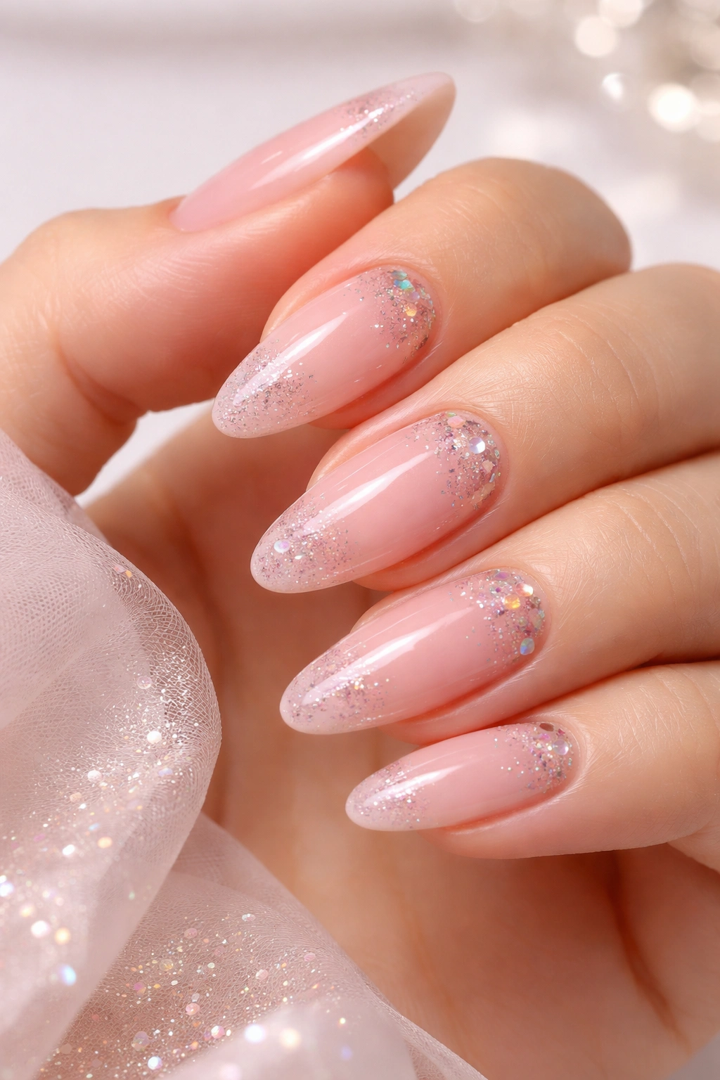 Close-up of glossy birthday nails with perfect cuticles and base coat
